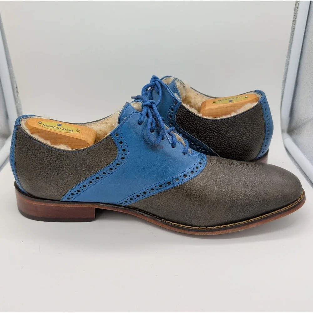 Cole Haan Saddle Oxford Men 10 Brown Blue Excellent Shearling Nike Air C10398